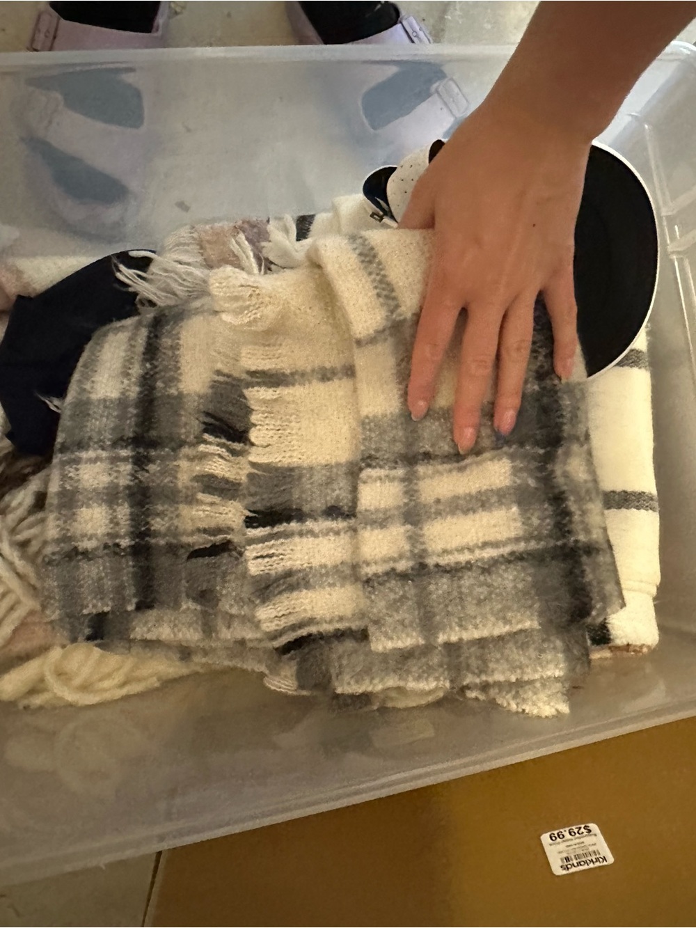 Cozy Plaid Scarf in Gray and Cream
